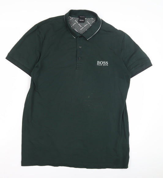 BOSS Men's Green Polo Shirt L Regular Fit