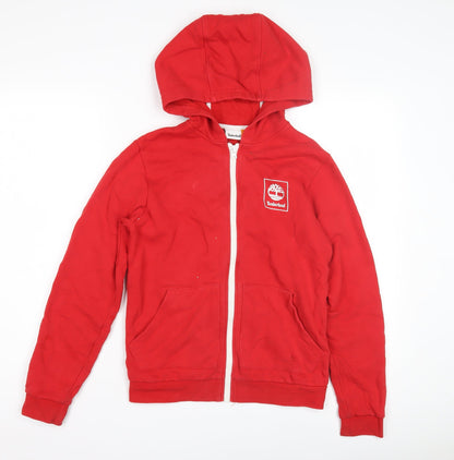Timberland Boys Red Full Zip Hoodie, Size 14 Years, Logo Accent