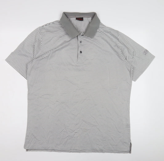 Oscar Jacobson Men's Grey Striped Polo L Regular Fit