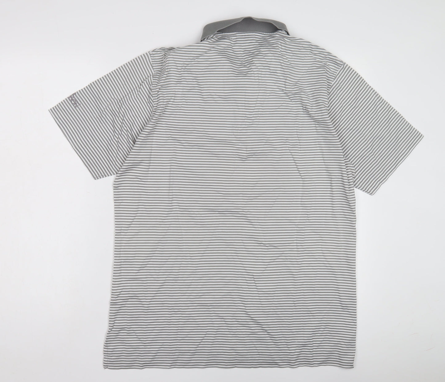 Oscar Jacobson Men's Grey Striped Polo L Regular Fit
