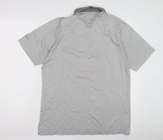 Oscar Jacobson Men's Grey Striped Polo L Regular Fit