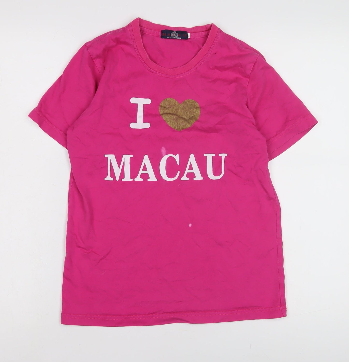 Macau Women's Pink T-Shirt, S, Crew Neck, Casual Wear