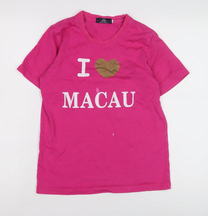 Macau Women's Pink T-Shirt, S, Crew Neck, Casual Wear