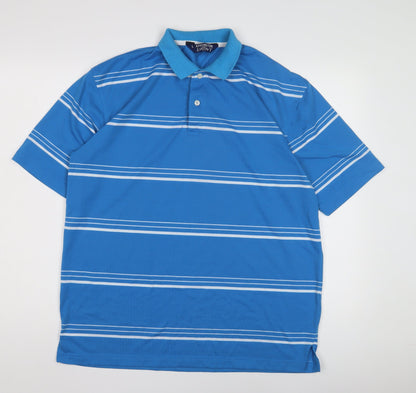 L Kensington Men's Blue Striped Polo Shirt Size L