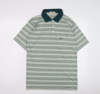 Cross Country Men's Green Striped Polo M
