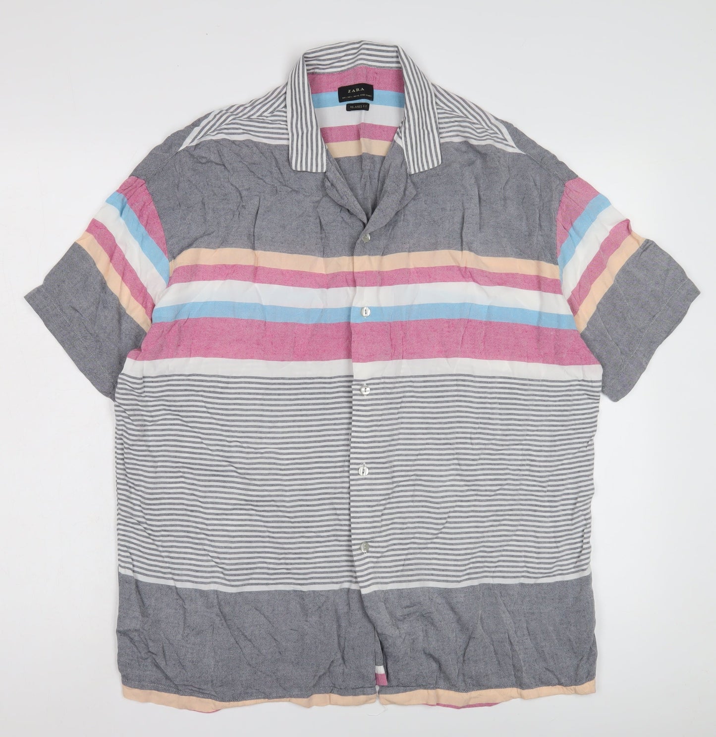 ZARA Men's Multicoloured Relaxed Fit Striped Shirt L