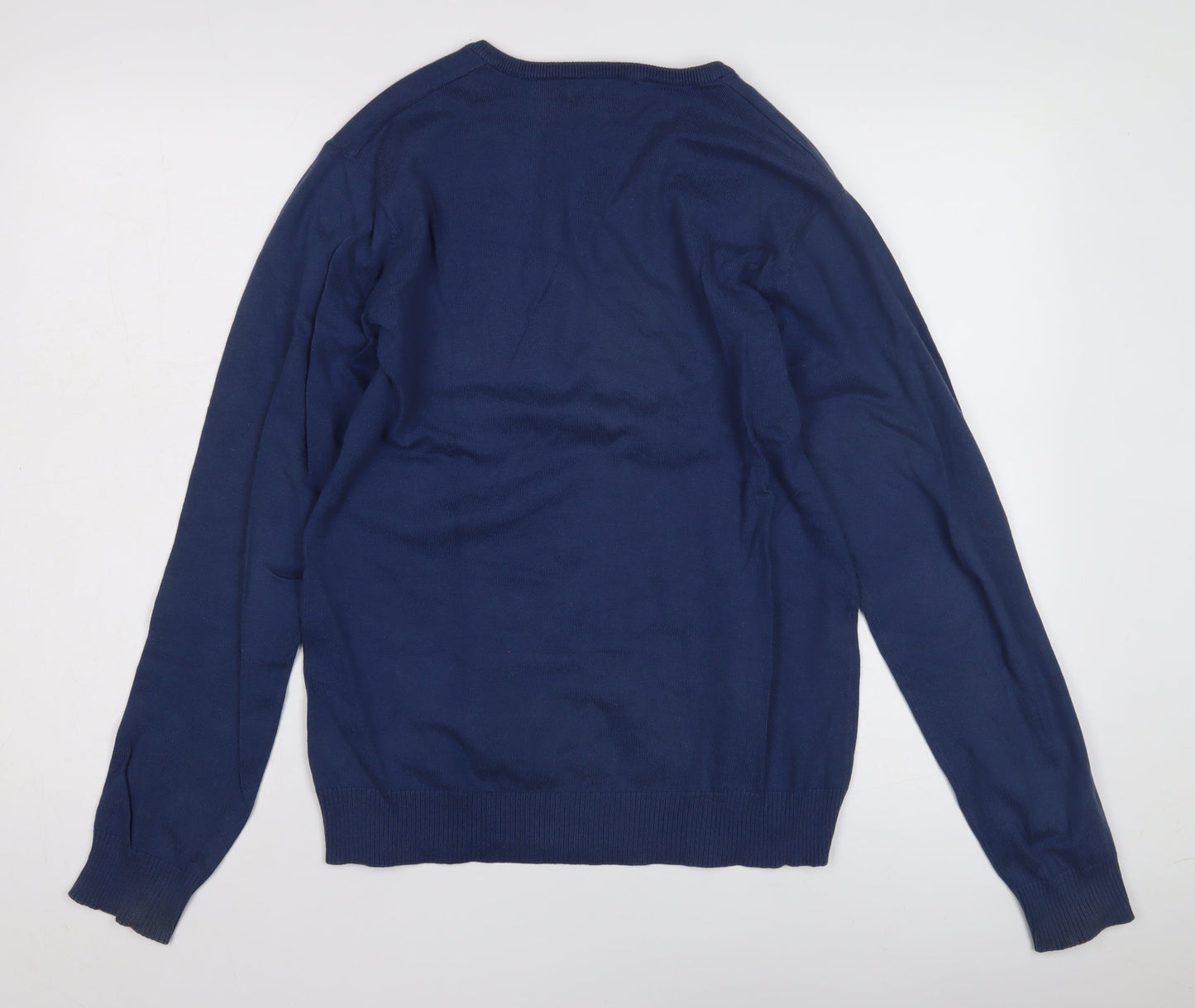 Bershka Men's Blue V-Neck Pullover Jumper M