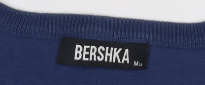 Bershka Men's Blue V-Neck Pullover Jumper M