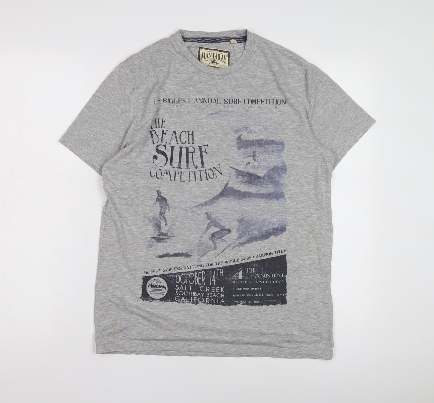 Mantaray Men's Grey Surf Graphic T-Shirt, Size S