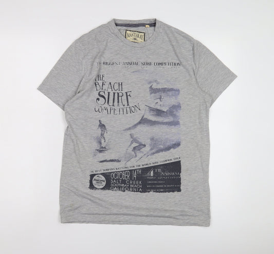 Mantaray Men's Grey Surf Graphic T-Shirt, Size S