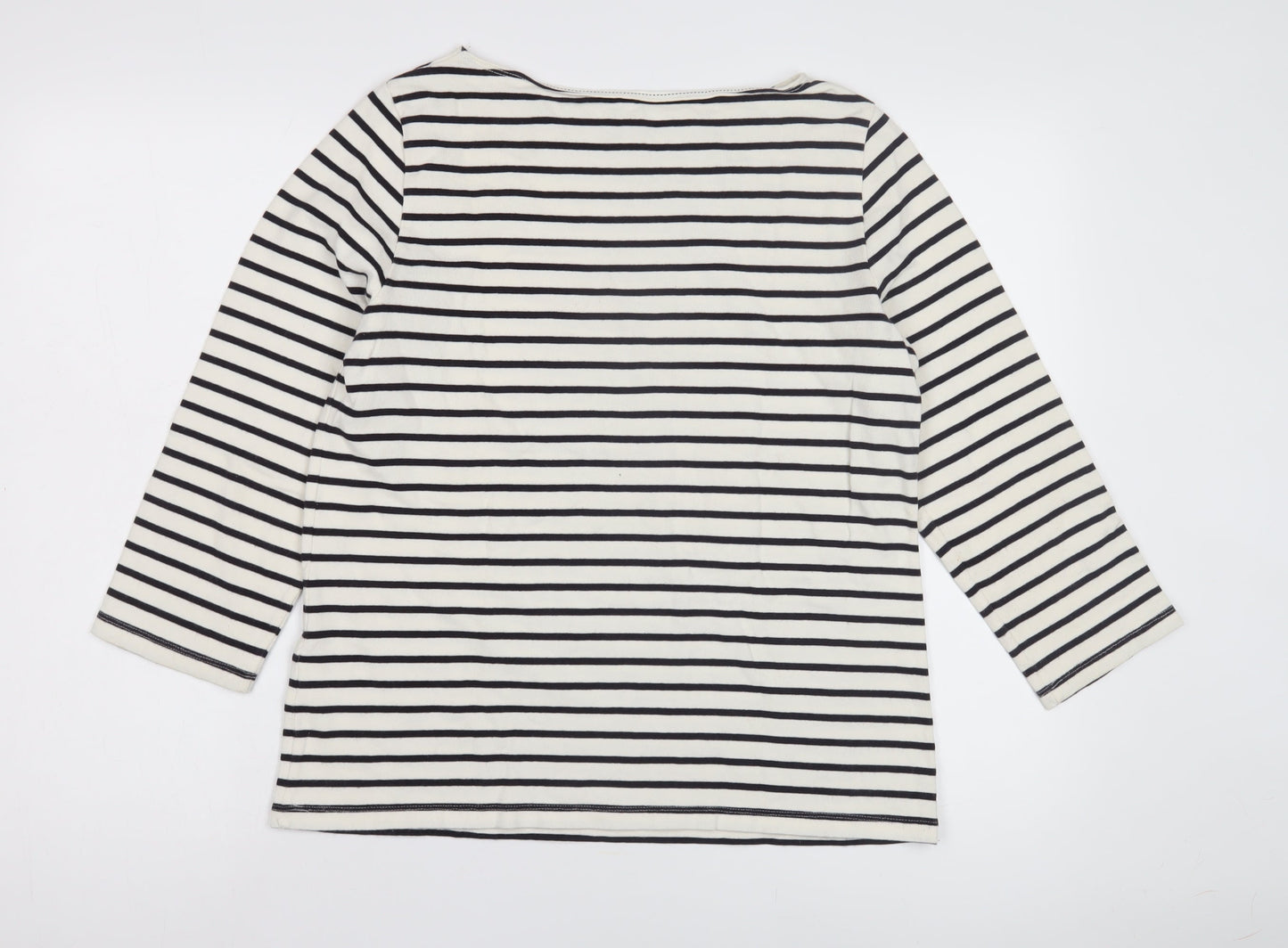 Lands' End Women's White Striped T-Shirt M 3/4 Sleeve