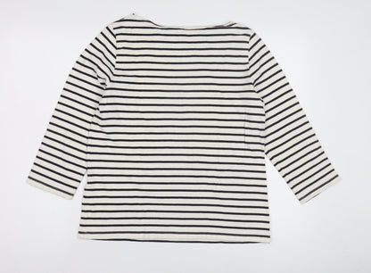 Lands' End Women's White Striped T-Shirt M 3/4 Sleeve