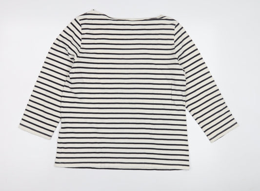Lands' End Women's White Striped T-Shirt M 3/4 Sleeve