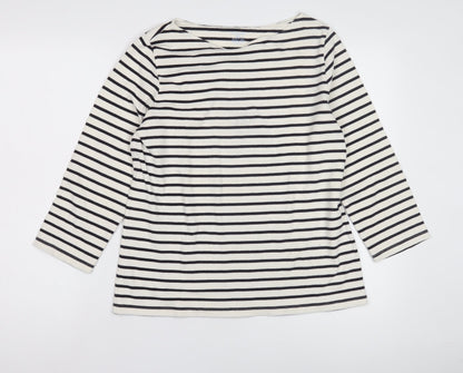 Lands' End Women's White Striped T-Shirt M 3/4 Sleeve