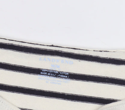 Lands' End Women's White Striped T-Shirt M 3/4 Sleeve