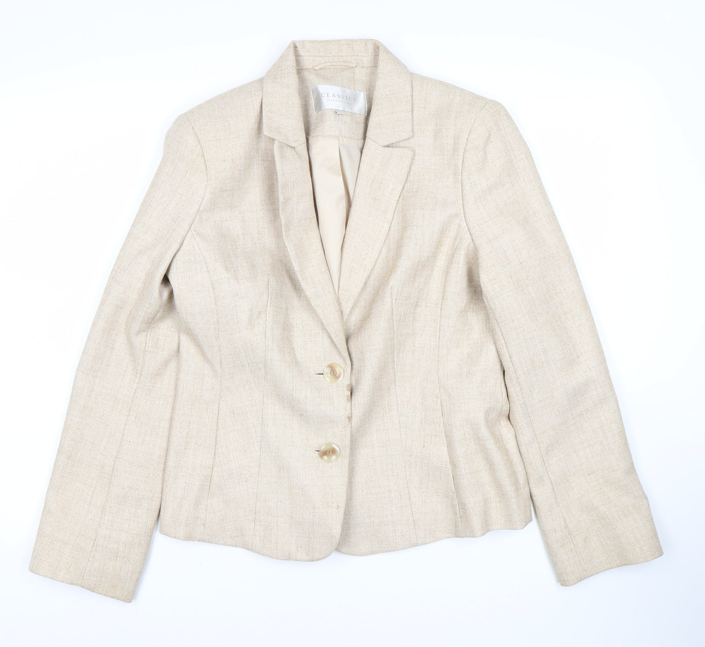 Debenhams Women's Beige Blazer Size 12 Two-Button Classic
