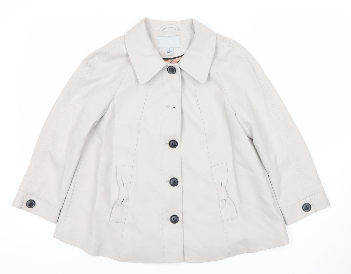 H&M Beige Cotton Women's Short Coat, Size 4, Button Closure
