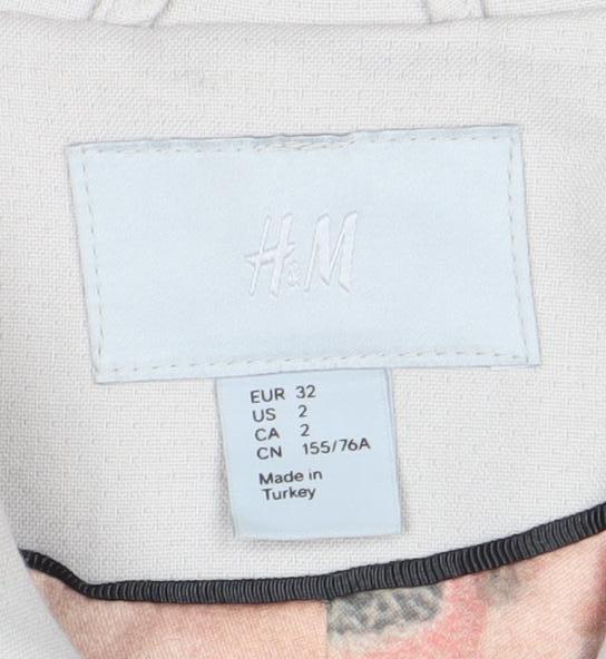 H&M Beige Cotton Women's Short Coat, Size 4, Button Closure