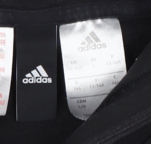 Adidas Boys Black Pullover Hoodie Size 13-14 Years