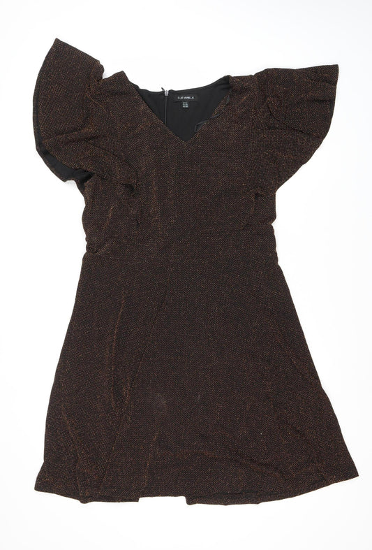 Blue Vanilla Women's Black V-Neck Short Sleeve Dress