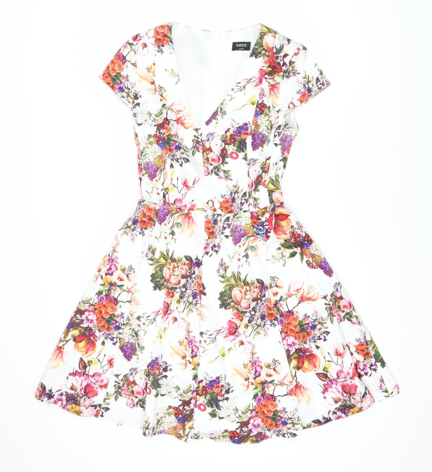 Oasis Women's Multicoloured Floral Fit & Flare Dress Size 8
