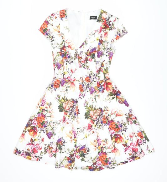 Oasis Women's Multicoloured Floral Fit & Flare Dress Size 8
