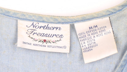 Northern Treasures Women's Blue Embroidered Button-Up Shirt M