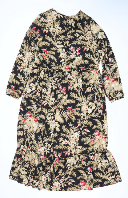 H&M Women's Black Floral Long Sleeve Dress Size S