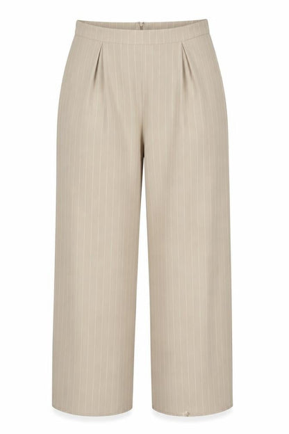 Front view of ASOS Women’s Beige Wide-Leg Striped Trousers UK 16