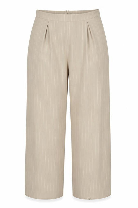 Front view of ASOS Women’s Beige Wide-Leg Striped Trousers UK 16