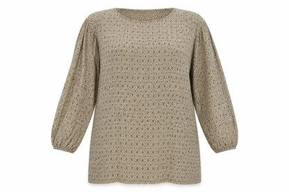 Zara Women's Beige Geometric 3/4 Sleeve Top Size 12