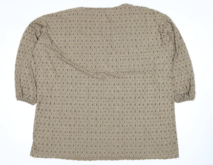Zara Women's Beige Geometric 3/4 Sleeve Top Size 12