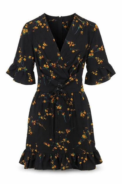 PRETTYLITTLETHING Women's Black Floral Wrap Dress