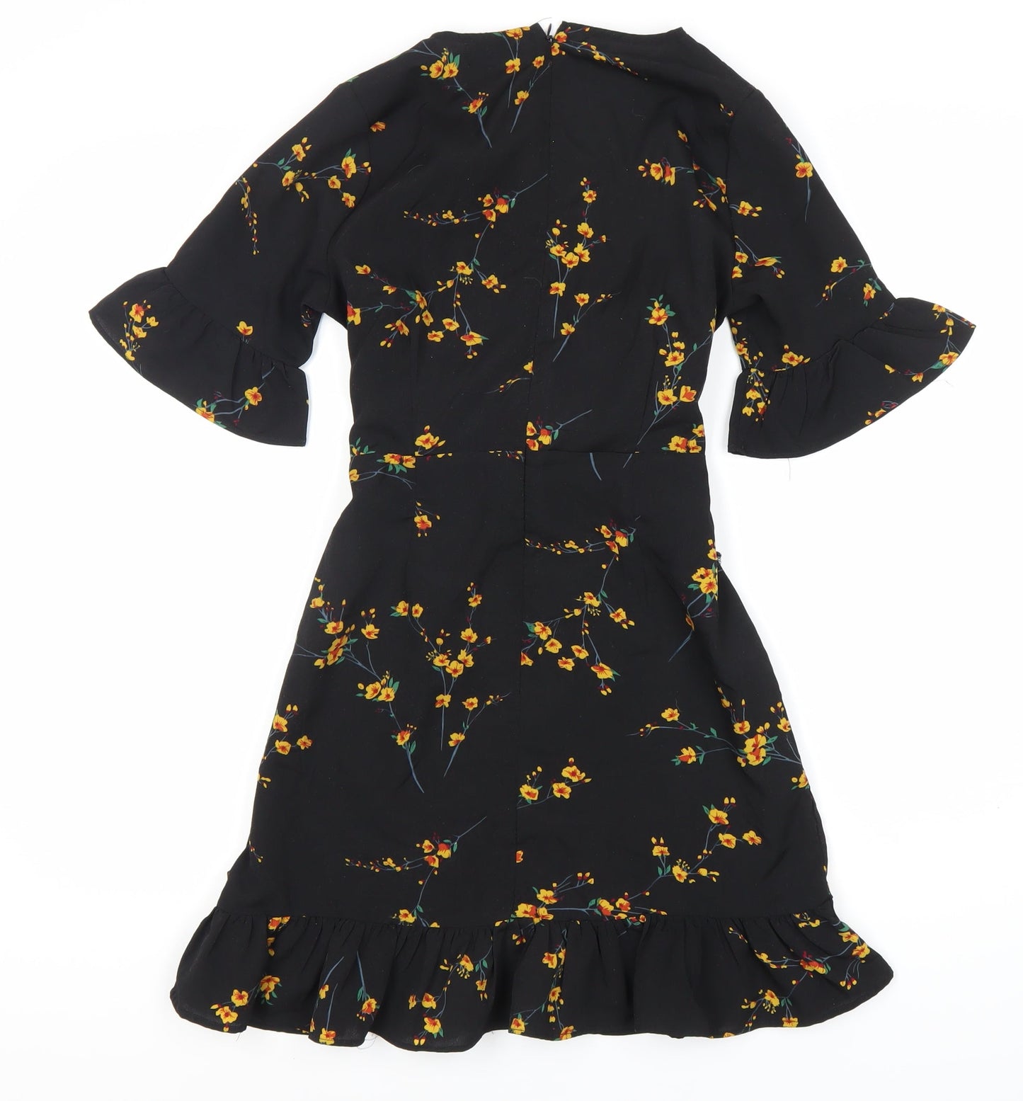 PRETTYLITTLETHING Women's Black Floral Wrap Dress