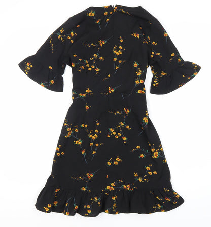 PRETTYLITTLETHING Women's Black Floral Wrap Dress