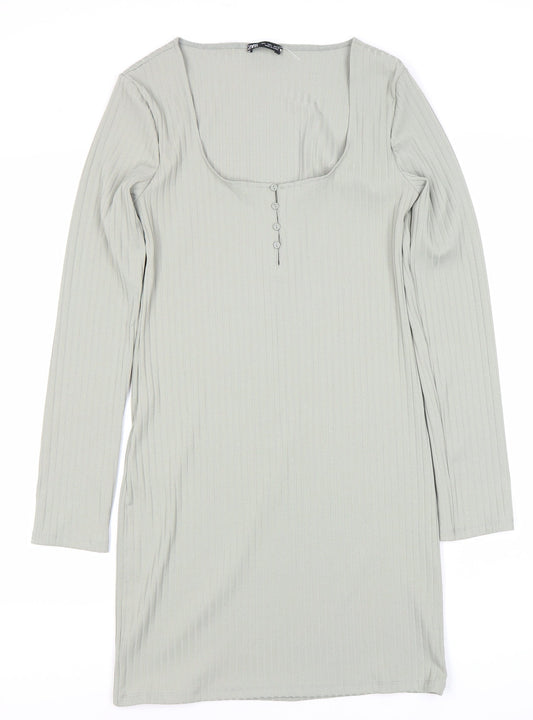 Zara Women Grey Sheath Dress, Long Sleeve Size 12