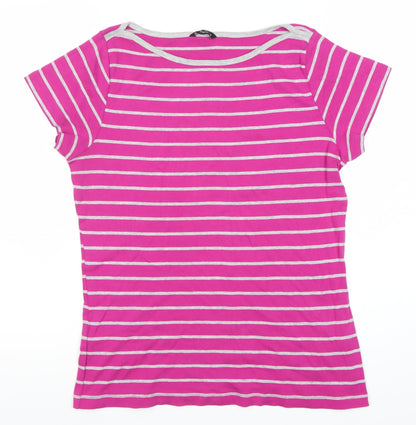 M&Co Women's Pink Striped T-Shirt, Size 16
