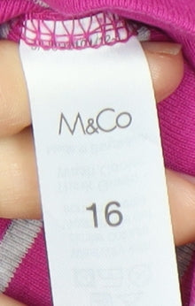 M&Co Women's Pink Striped T-Shirt, Size 16