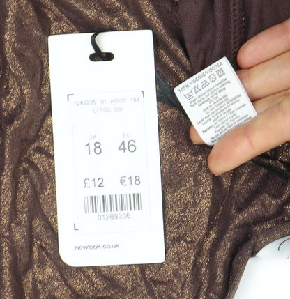 New Look Women's Brown Wrap Blouse Size 18 V-Neck