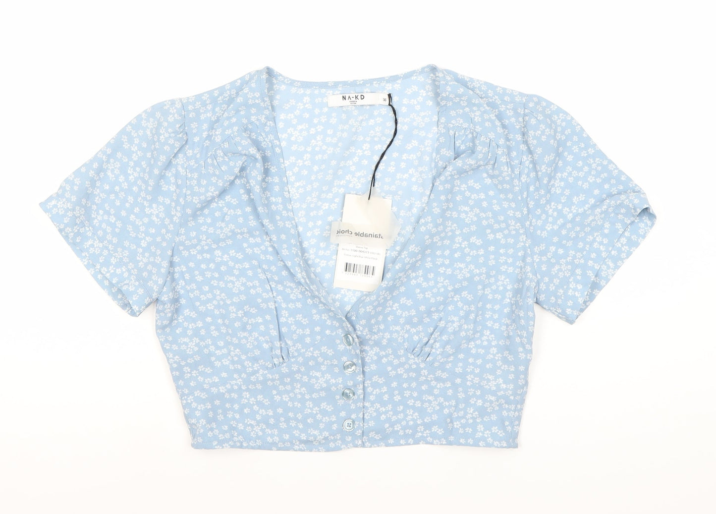 Womens UK Size 8 NA-KD Blue Cropped Blouse