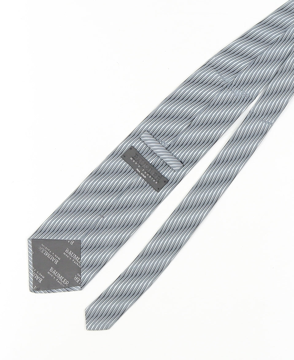 Mens Baumler Grey Striped 100% Silk  Tie