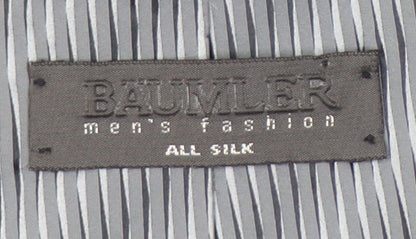 Mens Baumler Grey Striped 100% Silk  Tie