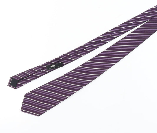 Hugo Boss Men's Purple Striped Silk Tie