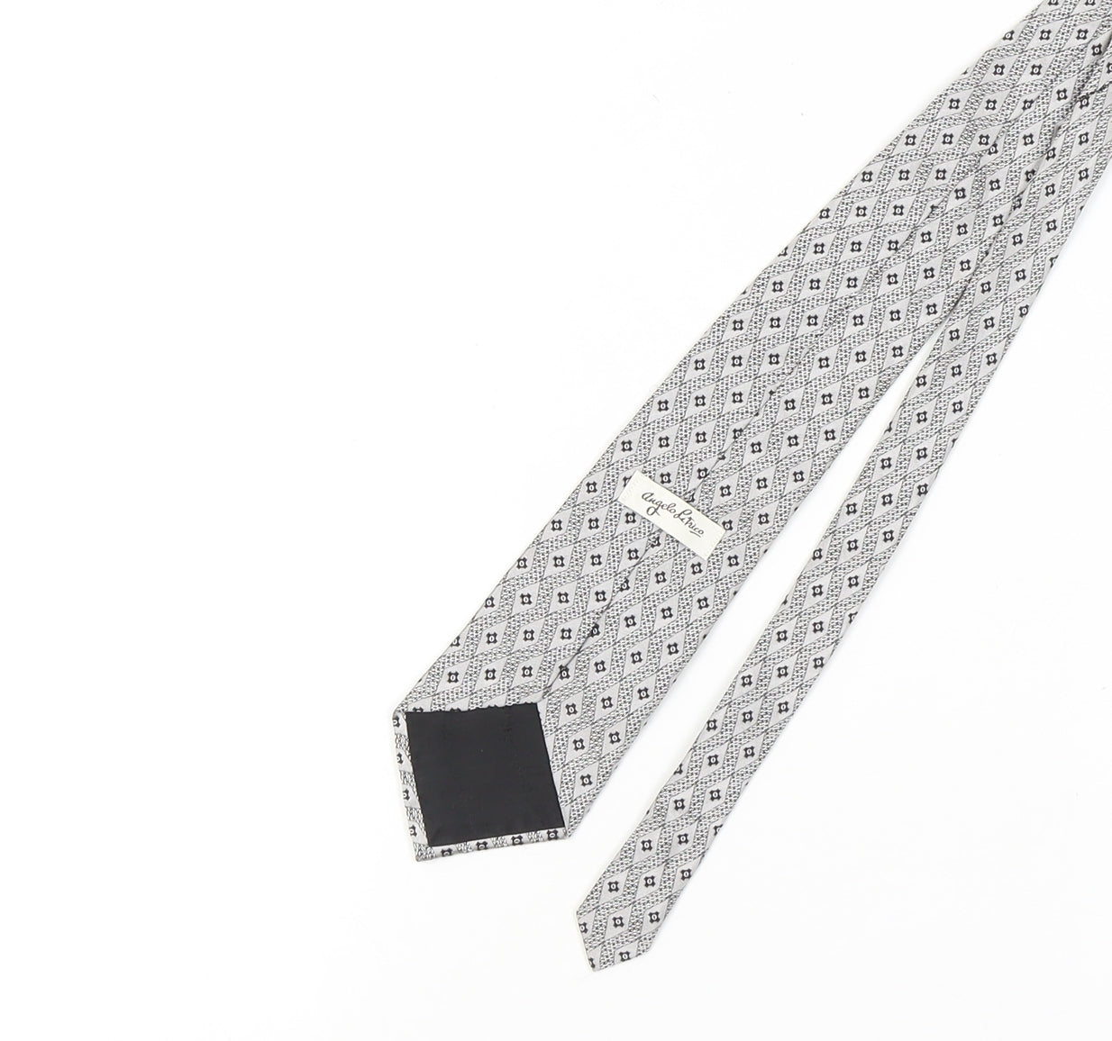 Mens Angelo Litrico Grey Geometric 100% Silk  Tie
