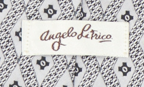 Mens Angelo Litrico Grey Geometric 100% Silk  Tie