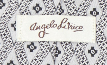 Mens Angelo Litrico Grey Geometric 100% Silk  Tie