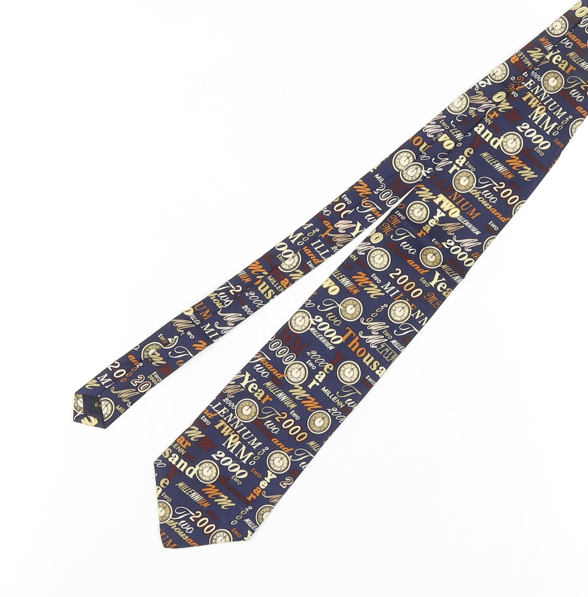 Past Times Men’s Blue Silk Tie with Year 2000 Theme