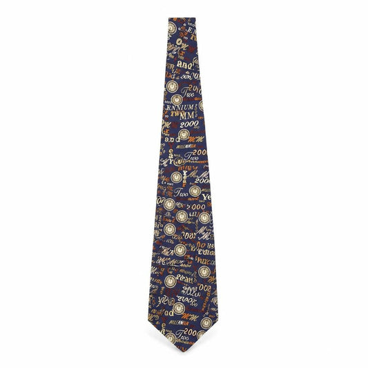 Past Times Men’s Blue Silk Tie with Year 2000 Theme