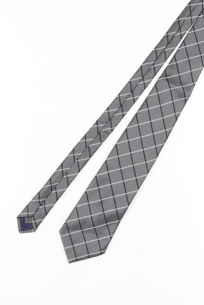 The Collection Men's Grey Plaid Silk Tie, One Size