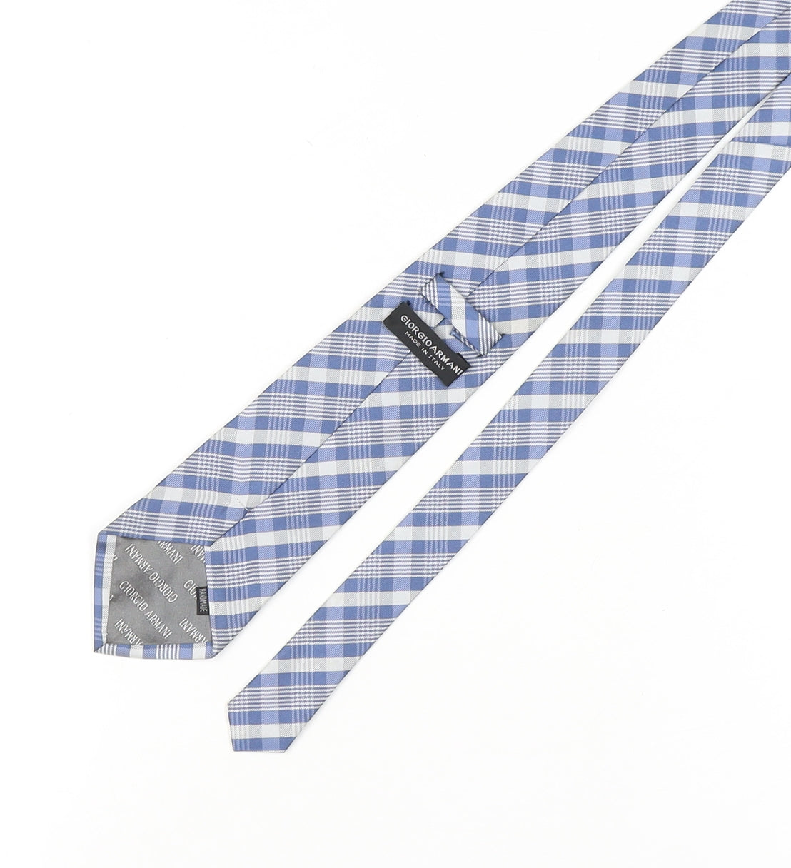 Giorgio Armani Men's Blue Silk Plaid Tie, Handmade, One Size